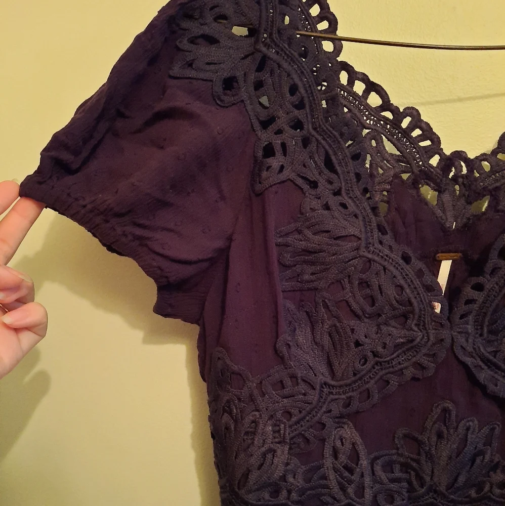 Free People Sweet Roses Pullover Blouse Navy XS - Picture 6 of 11